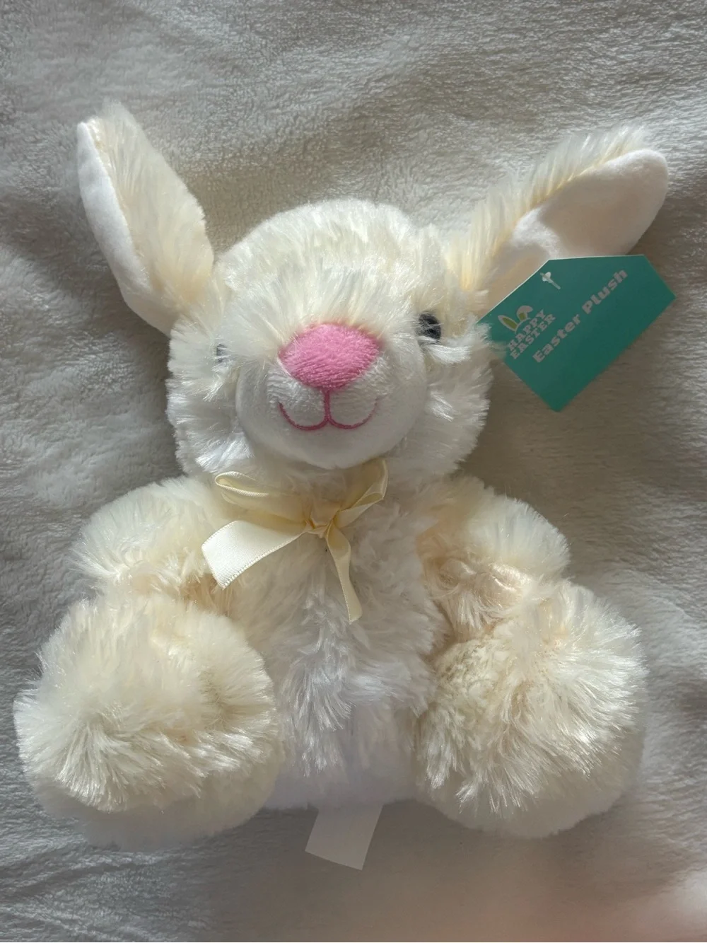 Happy Easter White Bunny Rabbit Plush | Soft Stuffed Animal with Bow | NWT